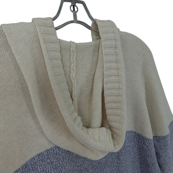 Tahari XL Blue Cream Colorblock Hooded Cardigan - Picture 7 of 13